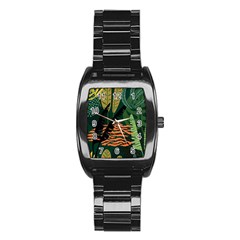 Abstract Seamless Pattern With Tropical Leaves Stainless Steel Barrel Watch by Vaneshart