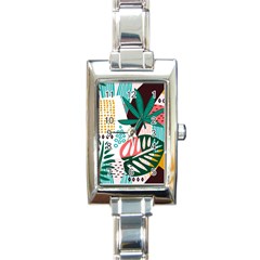 Abstract Seamless Pattern With Tropical Leaves Rectangle Italian Charm Watch by Vaneshart