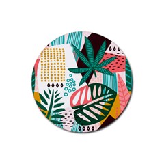 Abstract Seamless Pattern With Tropical Leaves Rubber Coaster (round)  by Vaneshart