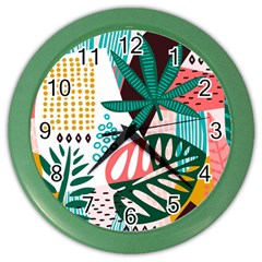 Abstract Seamless Pattern With Tropical Leaves Color Wall Clock by Vaneshart