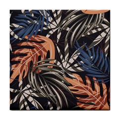 Trend Seamless Pattern With Colorful Tropical Leaves Plants Brown Background Tile Coaster by Vaneshart