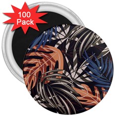 Trend Seamless Pattern With Colorful Tropical Leaves Plants Brown Background 3  Magnets (100 Pack) by Vaneshart