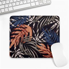 Trend Seamless Pattern With Colorful Tropical Leaves Plants Brown Background Large Mousepads by Vaneshart