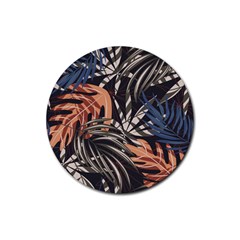 Trend Seamless Pattern With Colorful Tropical Leaves Plants Brown Background Rubber Coaster (round)  by Vaneshart