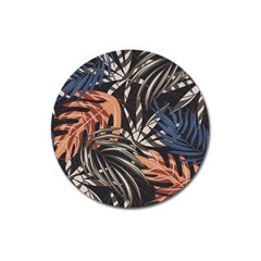 Trend Seamless Pattern With Colorful Tropical Leaves Plants Brown Background Magnet 3  (round) by Vaneshart