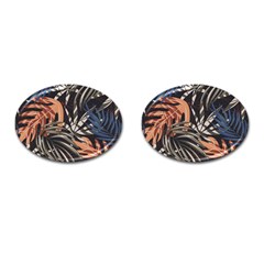 Trend Seamless Pattern With Colorful Tropical Leaves Plants Brown Background Cufflinks (oval) by Vaneshart