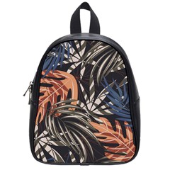 Trend Seamless Pattern With Colorful Tropical Leaves Plants Brown Background School Bag (small) by Vaneshart