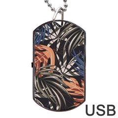 Trend Seamless Pattern With Colorful Tropical Leaves Plants Brown Background Dog Tag Usb Flash (one Side) by Vaneshart