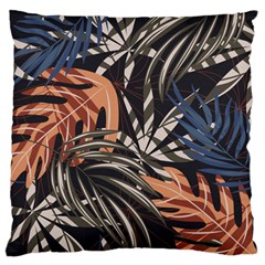 Trend Seamless Pattern With Colorful Tropical Leaves Plants Brown Background Large Cushion Case (two Sides) by Vaneshart