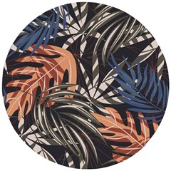 Trend Seamless Pattern With Colorful Tropical Leaves Plants Brown Background Wooden Puzzle Round by Vaneshart