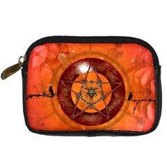 Awesome Skull On A Pentagram With Crows Digital Camera Leather Case by FantasyWorld7