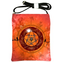 Awesome Skull On A Pentagram With Crows Shoulder Sling Bag by FantasyWorld7