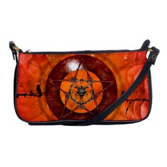 Awesome Skull On A Pentagram With Crows Shoulder Clutch Bag by FantasyWorld7