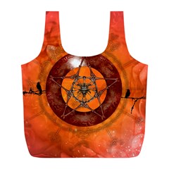 Awesome Skull On A Pentagram With Crows Full Print Recycle Bag (l) by FantasyWorld7