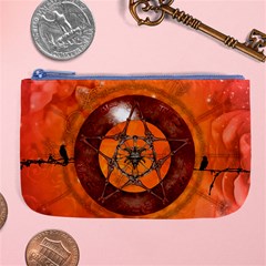 Awesome Skull On A Pentagram With Crows Large Coin Purse by FantasyWorld7