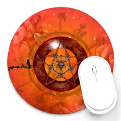 Awesome Skull On A Pentagram With Crows Round Mousepads by FantasyWorld7