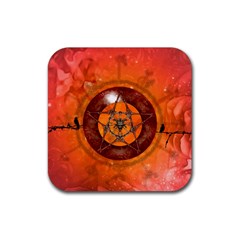 Awesome Skull On A Pentagram With Crows Rubber Coaster (square)  by FantasyWorld7