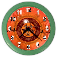 Awesome Skull On A Pentagram With Crows Color Wall Clock by FantasyWorld7