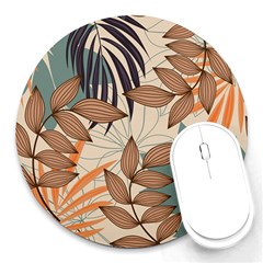 Trend Abstract Seamless Pattern With Colorful Tropical Leaves Plants Beige Round Mousepads by Vaneshart