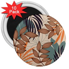 Trend Abstract Seamless Pattern With Colorful Tropical Leaves Plants Beige 3  Magnets (10 Pack)  by Vaneshart