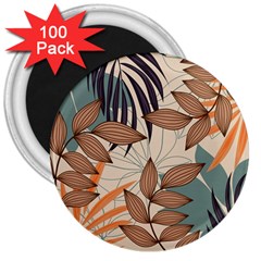 Trend Abstract Seamless Pattern With Colorful Tropical Leaves Plants Beige 3  Magnets (100 Pack) by Vaneshart