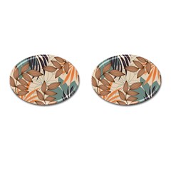 Trend Abstract Seamless Pattern With Colorful Tropical Leaves Plants Beige Cufflinks (oval) by Vaneshart