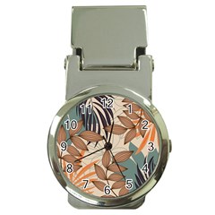 Trend Abstract Seamless Pattern With Colorful Tropical Leaves Plants Beige Money Clip Watches by Vaneshart