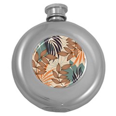 Trend Abstract Seamless Pattern With Colorful Tropical Leaves Plants Beige Round Hip Flask (5 Oz) by Vaneshart