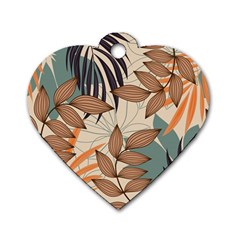 Trend Abstract Seamless Pattern With Colorful Tropical Leaves Plants Beige Dog Tag Heart (two Sides) by Vaneshart