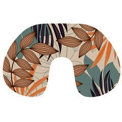 Trend Abstract Seamless Pattern With Colorful Tropical Leaves Plants Beige Travel Neck Pillow by Vaneshart