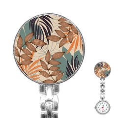 Trend Abstract Seamless Pattern With Colorful Tropical Leaves Plants Beige Stainless Steel Nurses Watch by Vaneshart