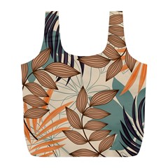 Trend Abstract Seamless Pattern With Colorful Tropical Leaves Plants Beige Full Print Recycle Bag (l) by Vaneshart