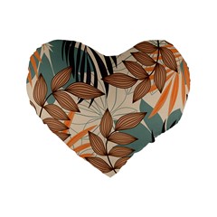 Trend Abstract Seamless Pattern With Colorful Tropical Leaves Plants Beige Standard 16  Premium Flano Heart Shape Cushions by Vaneshart