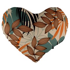 Trend Abstract Seamless Pattern With Colorful Tropical Leaves Plants Beige Large 19  Premium Flano Heart Shape Cushions by Vaneshart