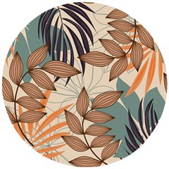 Trend Abstract Seamless Pattern With Colorful Tropical Leaves Plants Beige Wooden Puzzle Round