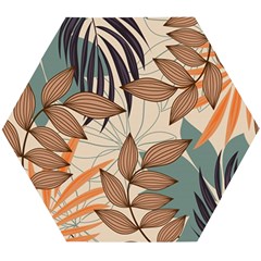 Trend Abstract Seamless Pattern With Colorful Tropical Leaves Plants Beige Wooden Puzzle Hexagon