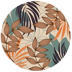 Trend Abstract Seamless Pattern With Colorful Tropical Leaves Plants Beige Wooden Bottle Opener (round)