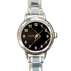 Black Arrow Gold Line Hexagon Mesh Pattern Round Italian Charm Watch by Vaneshart