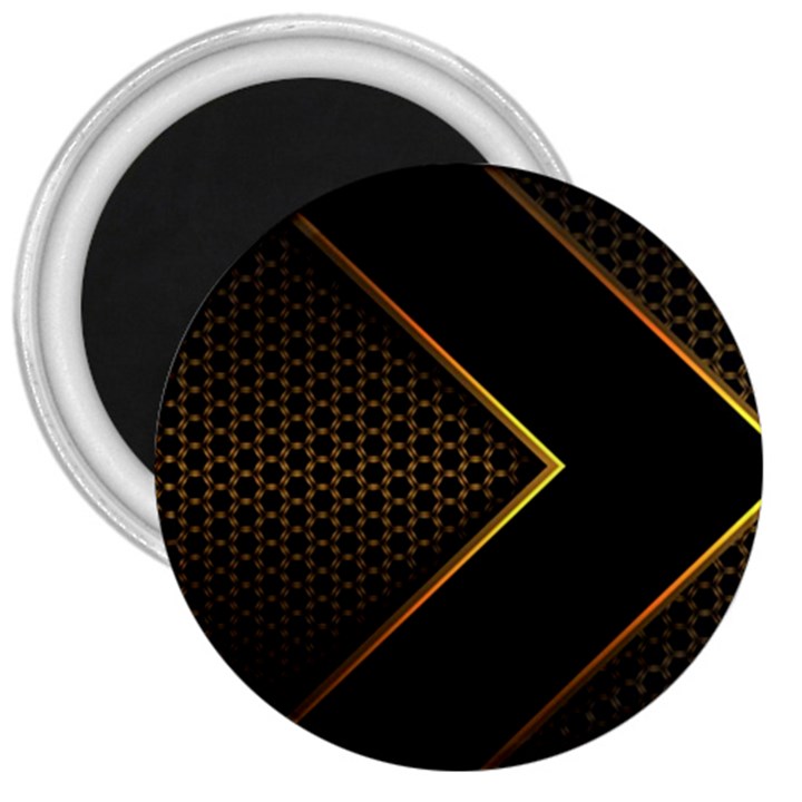 Black Arrow Gold Line Hexagon Mesh Pattern 3  Magnets