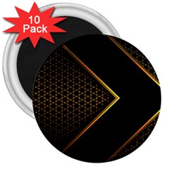 Black Arrow Gold Line Hexagon Mesh Pattern 3  Magnets (10 Pack)  by Vaneshart