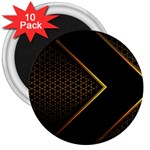 Black Arrow Gold Line Hexagon Mesh Pattern 3  Magnets (10 pack)  Front