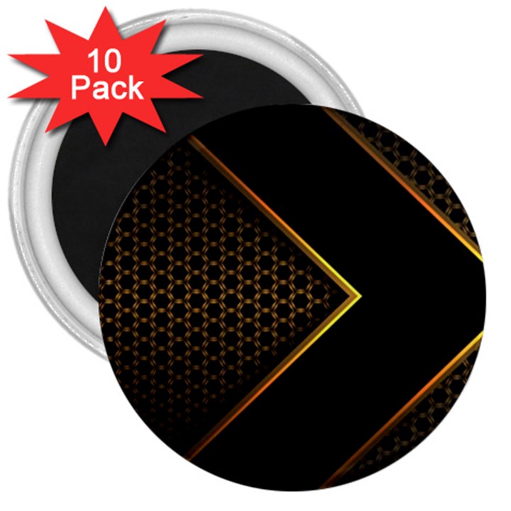 Black Arrow Gold Line Hexagon Mesh Pattern 3  Magnets (10 pack) 