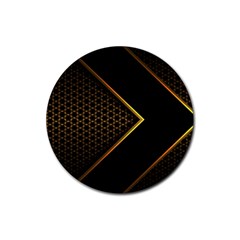 Black Arrow Gold Line Hexagon Mesh Pattern Rubber Coaster (round)  by Vaneshart