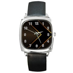 Black Arrow Gold Line Hexagon Mesh Pattern Square Metal Watch by Vaneshart