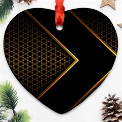 Black Arrow Gold Line Hexagon Mesh Pattern Heart Ornament (two Sides) by Vaneshart