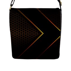 Black Arrow Gold Line Hexagon Mesh Pattern Flap Closure Messenger Bag (l) by Vaneshart