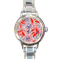 Tropical Seamless Pattern With Colorful Leaves Plants Round Italian Charm Watch by Vaneshart