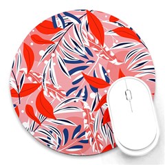 Tropical Seamless Pattern With Colorful Leaves Plants Round Mousepads by Vaneshart