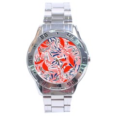 Tropical Seamless Pattern With Colorful Leaves Plants Stainless Steel Analogue Watch by Vaneshart