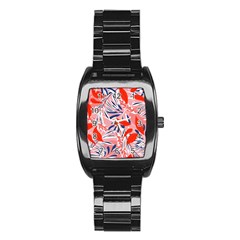 Tropical Seamless Pattern With Colorful Leaves Plants Stainless Steel Barrel Watch by Vaneshart